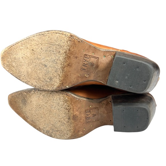 Frye Sacha Moto Shortie Booties Women's 8.5 Cognac Brown Leather Zip Ankle - Picture 13 of 16